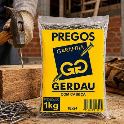 Prego com Cabeça 18x24 Gerdau 1kg | Alta Resistência para Construção e Madeira